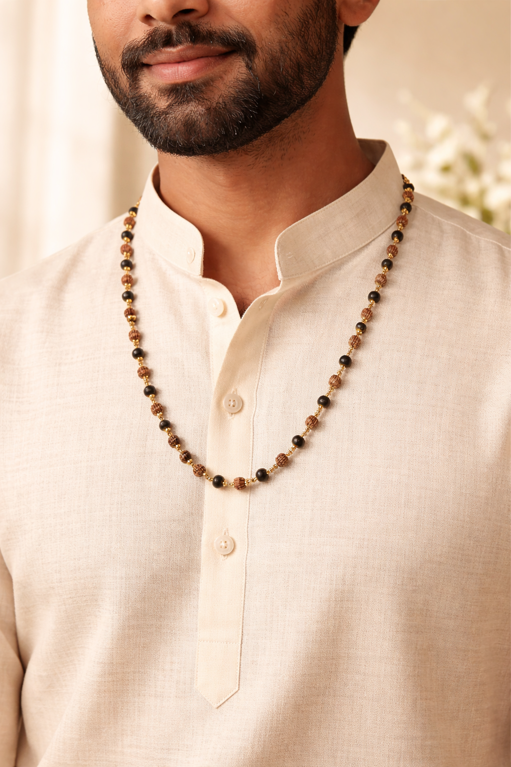 Gold Plated Karungali With Rudraksh Mala