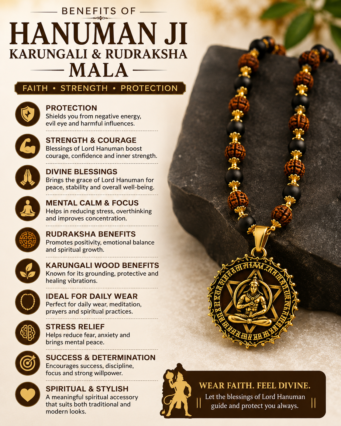 Gold Plated Hanumabn Rudraksh Karungali Mala