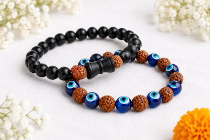 Karungali Damru + Evil Eye Rudraksha Bracelet Combo