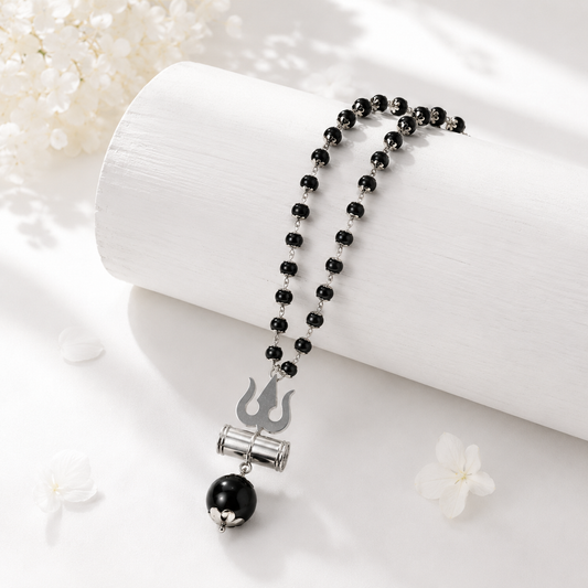 Shiva Damroo Trishool Karungali Silver Plated Mala