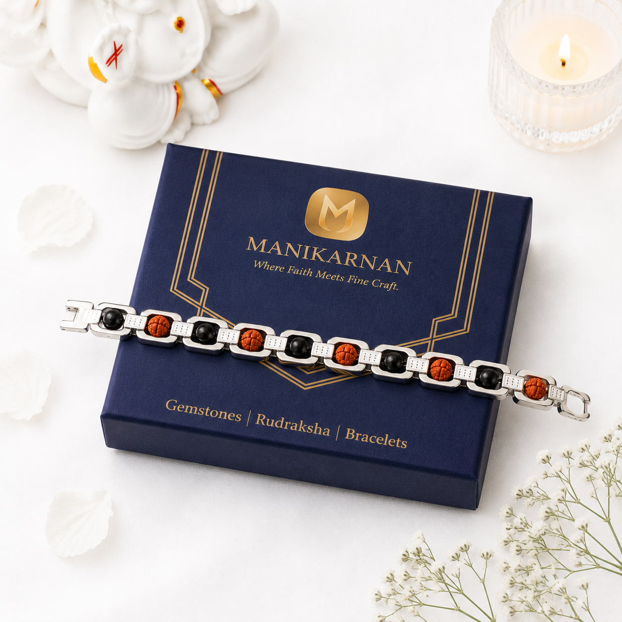Rudraksh Karungali Metal Bracelet