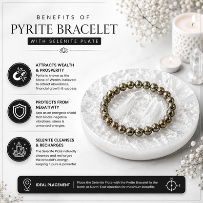 Pyrite Bracelet with FREE Raw Selenite Plate