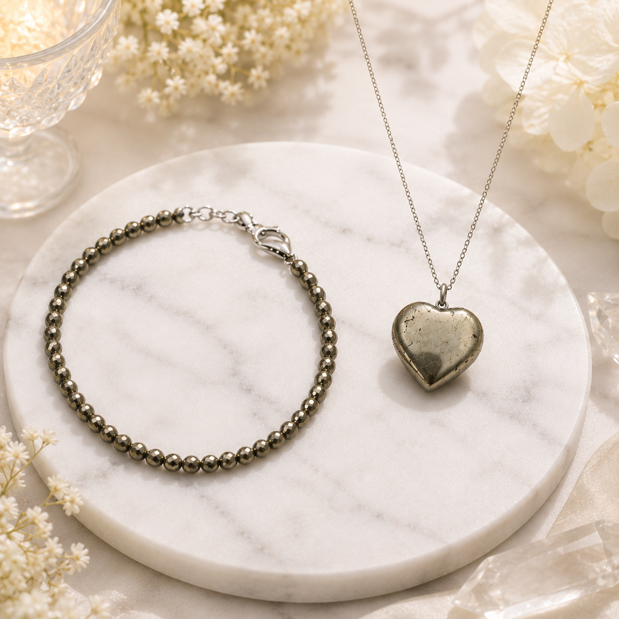 Pyrite Heart Pendant + Anklet Bundle