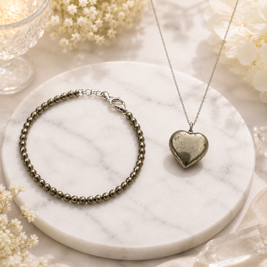 Pyrite Heart Pendant + Anklet Bundle