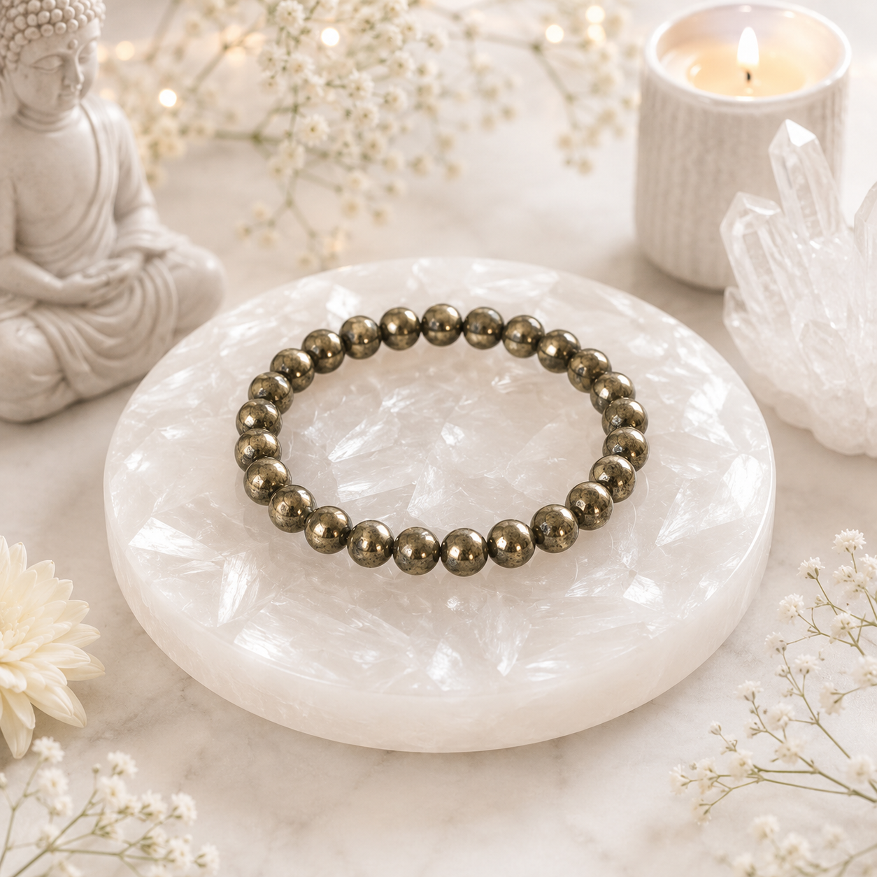 Pyrite Bracelet with FREE Raw Selenite Plate