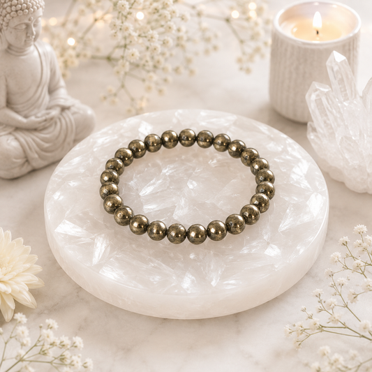 Pyrite Bracelet with FREE Raw Selenite Plate