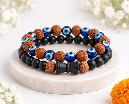 Karungali Damru + Evil Eye Rudraksha Bracelet Combo