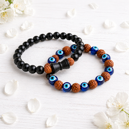 Karungali Damru + Evil Eye Rudraksha Bracelet Combo