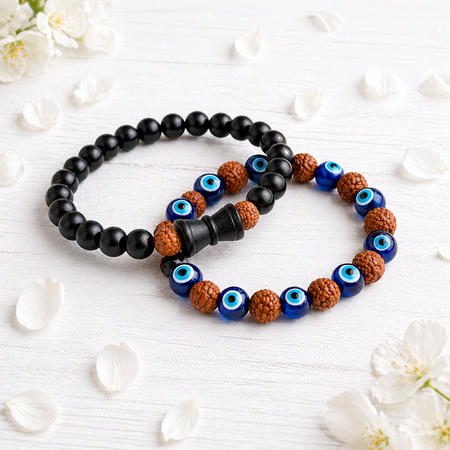 Karungali Damru + Evil Eye Rudraksha Bracelet Combo