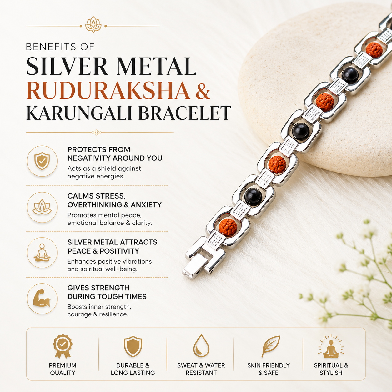 Rudraksh Karungali Metal Bracelet