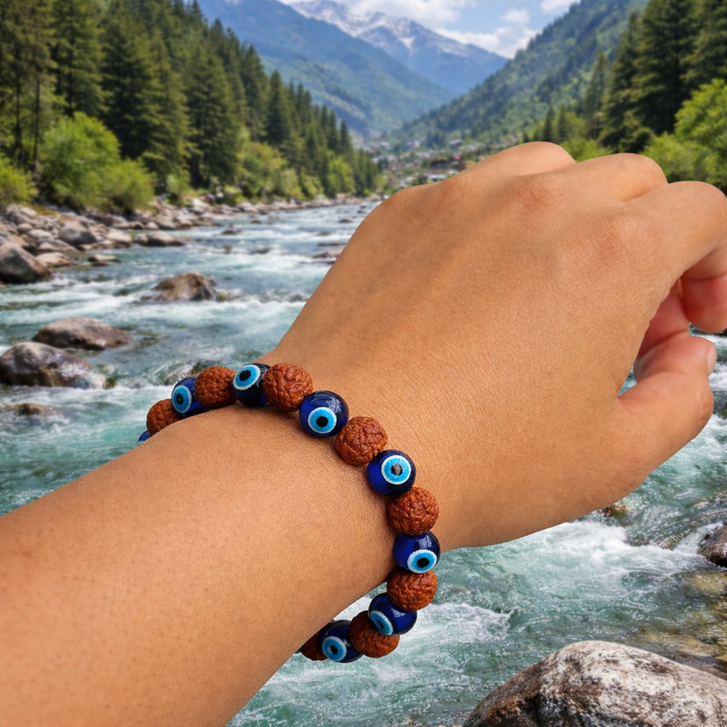 Karungali Damru + Evil Eye Rudraksha Bracelet Combo