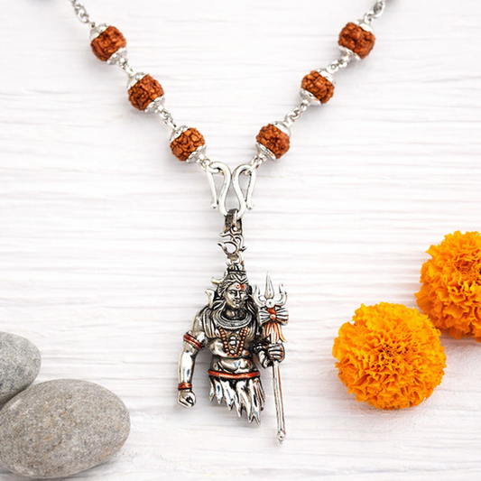 Lord Shiva Pendant Silver Plated Rudraksha Mala