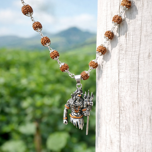 Lord Shiva Pendant Silver Plated Rudraksha Mala